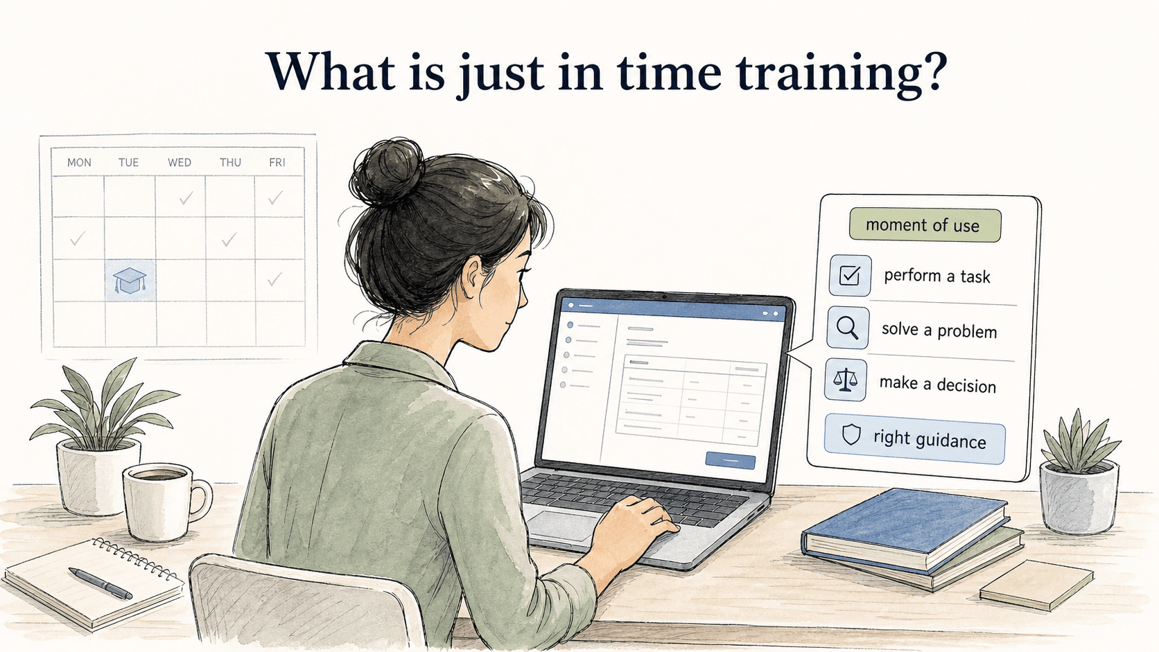 Just in time training gives people the right guidance close to the moment of use.