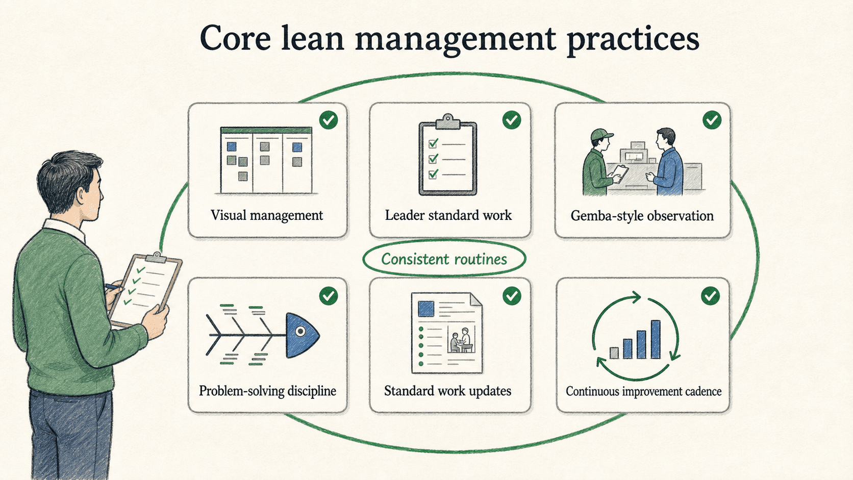 Lean management works when simple routines repeat consistently enough to make learning normal.