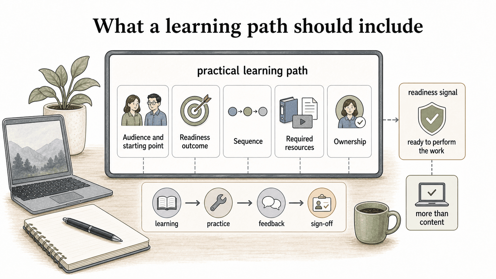 A practical learning path defines the audience, outcome, sequence, resources, ownership, and readiness signal behind the training.