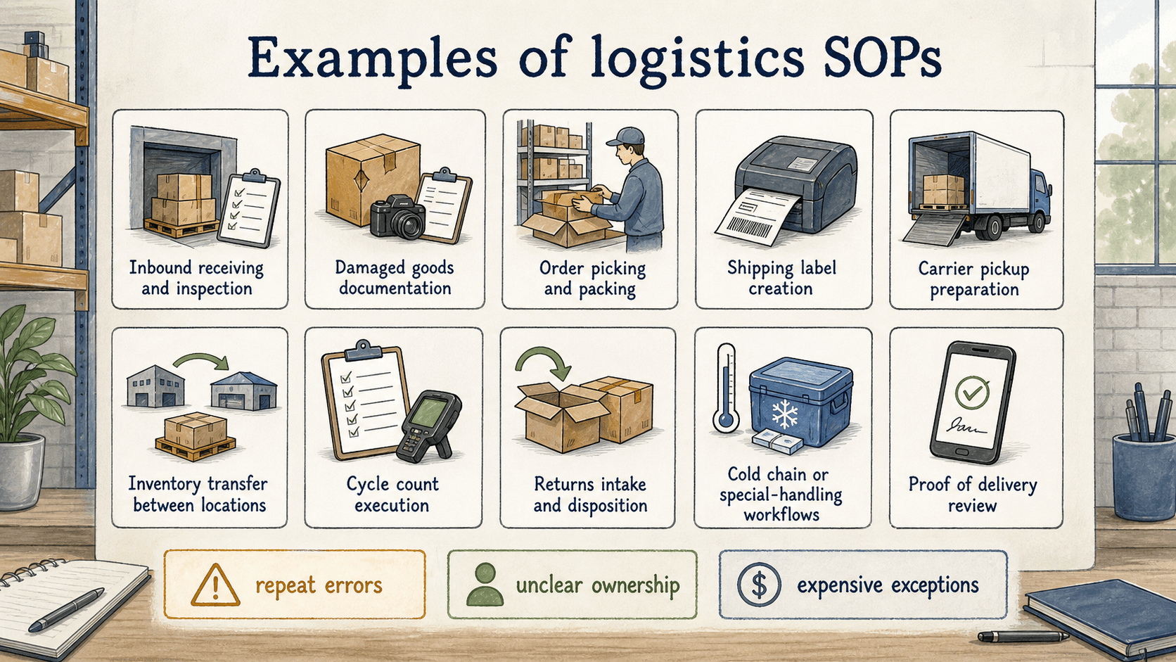 The best logistics SOP candidates are often workflows with repeat errors, unclear ownership, or expensive exceptions.