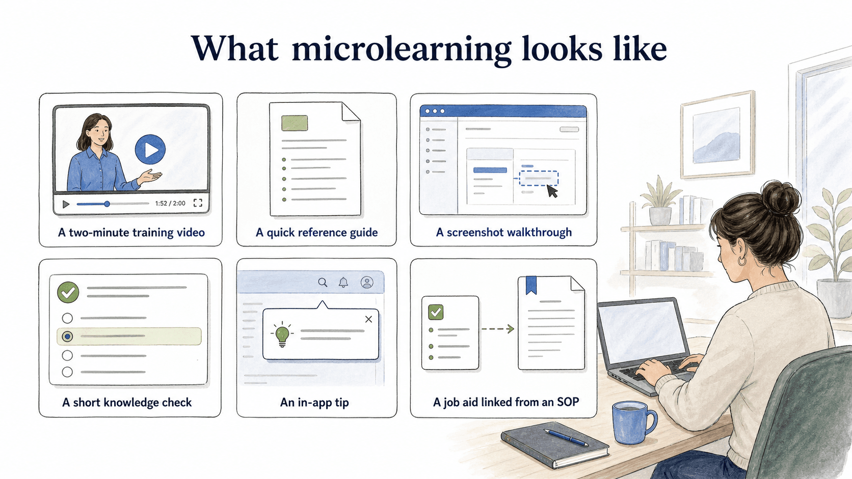 Microlearning can take several forms, as long as each asset is narrow and useful at the moment of need.