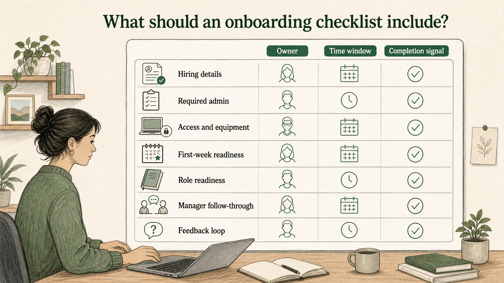 A useful onboarding checklist gives every task a clear owner, time window, and completion signal tied to real onboarding risks.