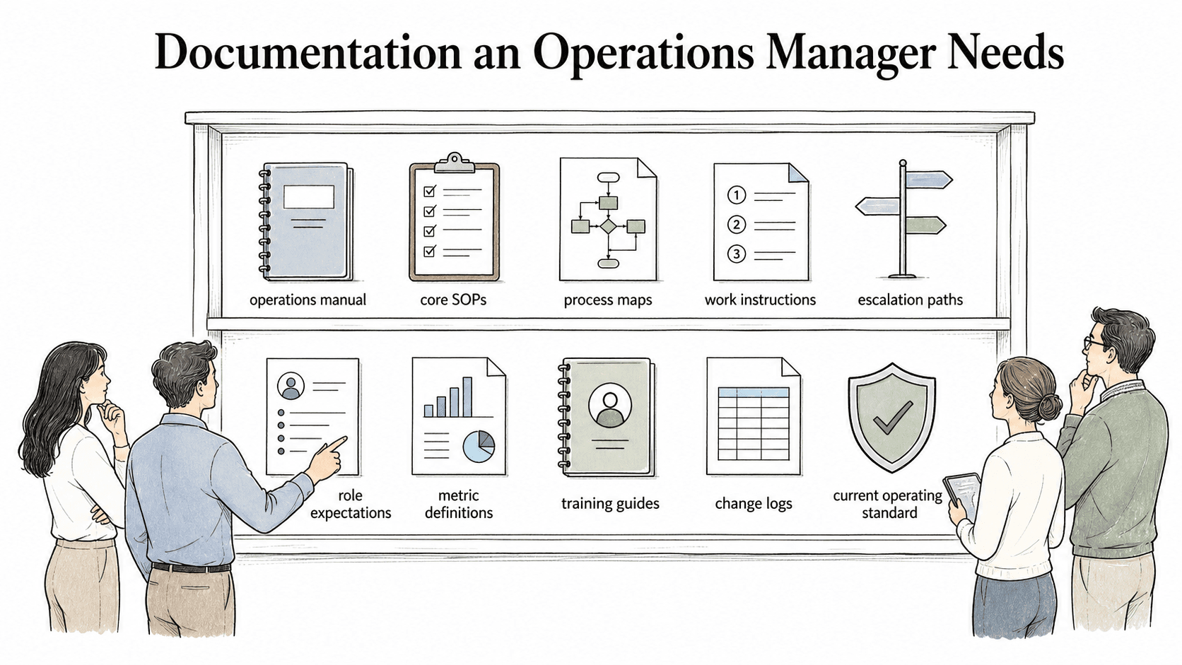 Operations manager documentation makes the current operating standard easy for the team to find and follow.