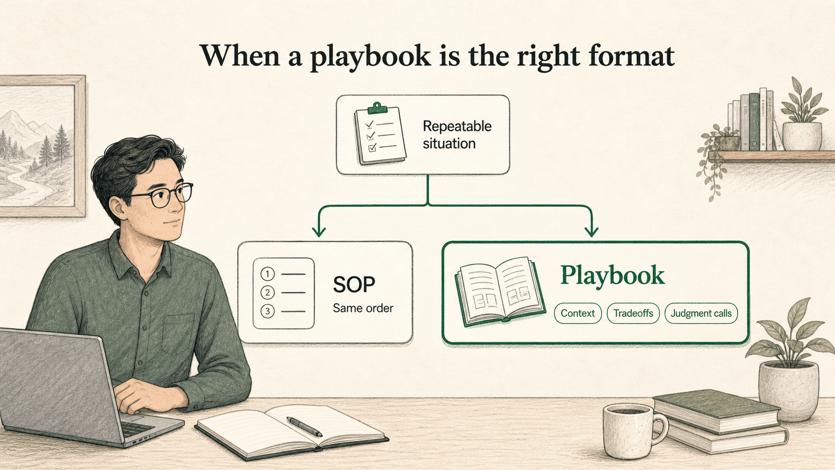 A playbook is the right format when repeatable work still depends on context, tradeoffs, and judgment calls.
