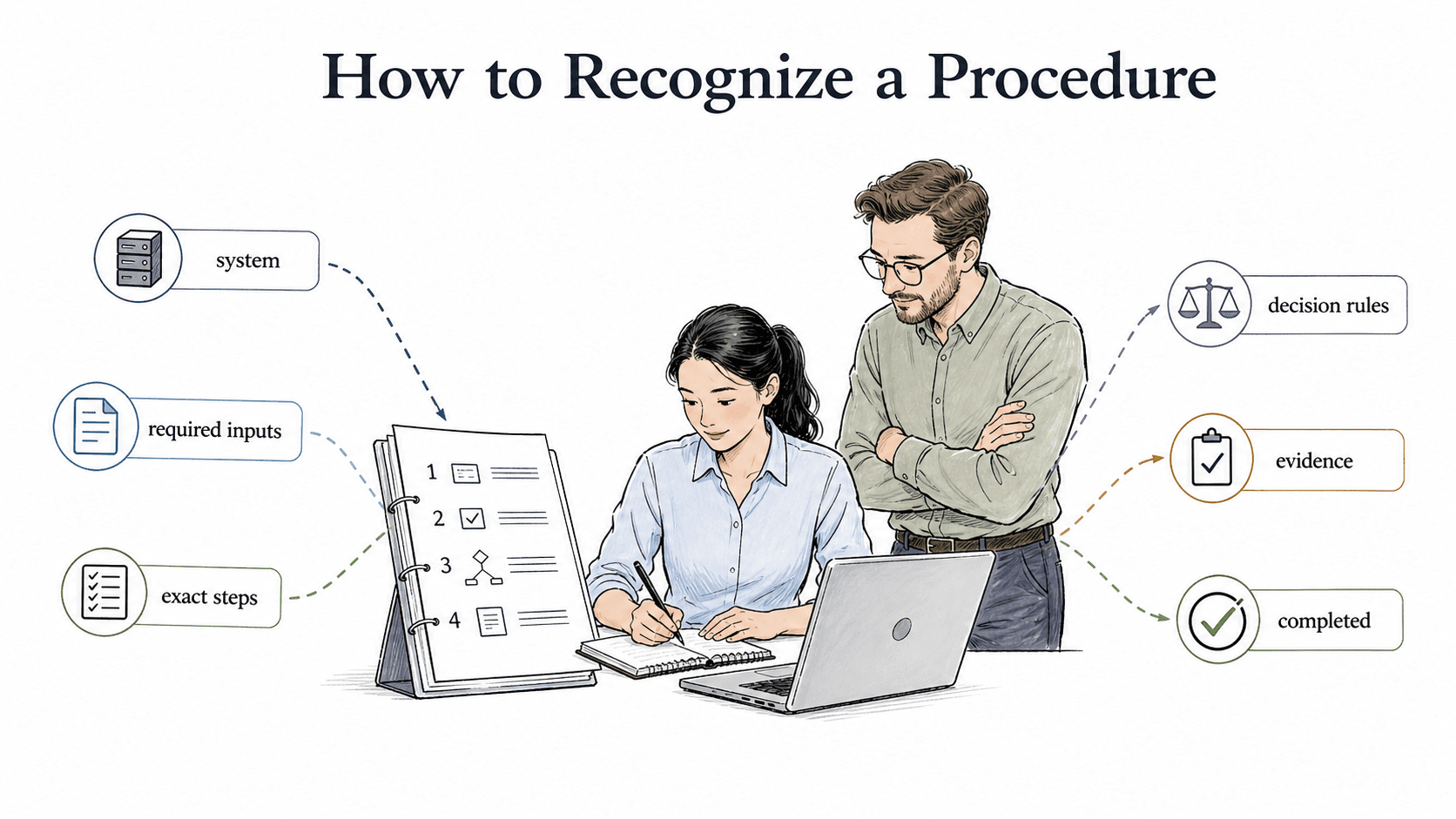 A procedure narrows the work until the person can act without guessing the sequence.
