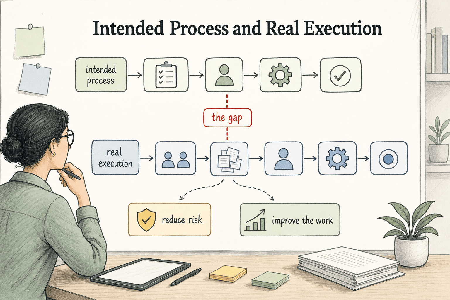 A process audit compares the intended process with real execution so teams can find gaps, reduce risk, and improve the work.