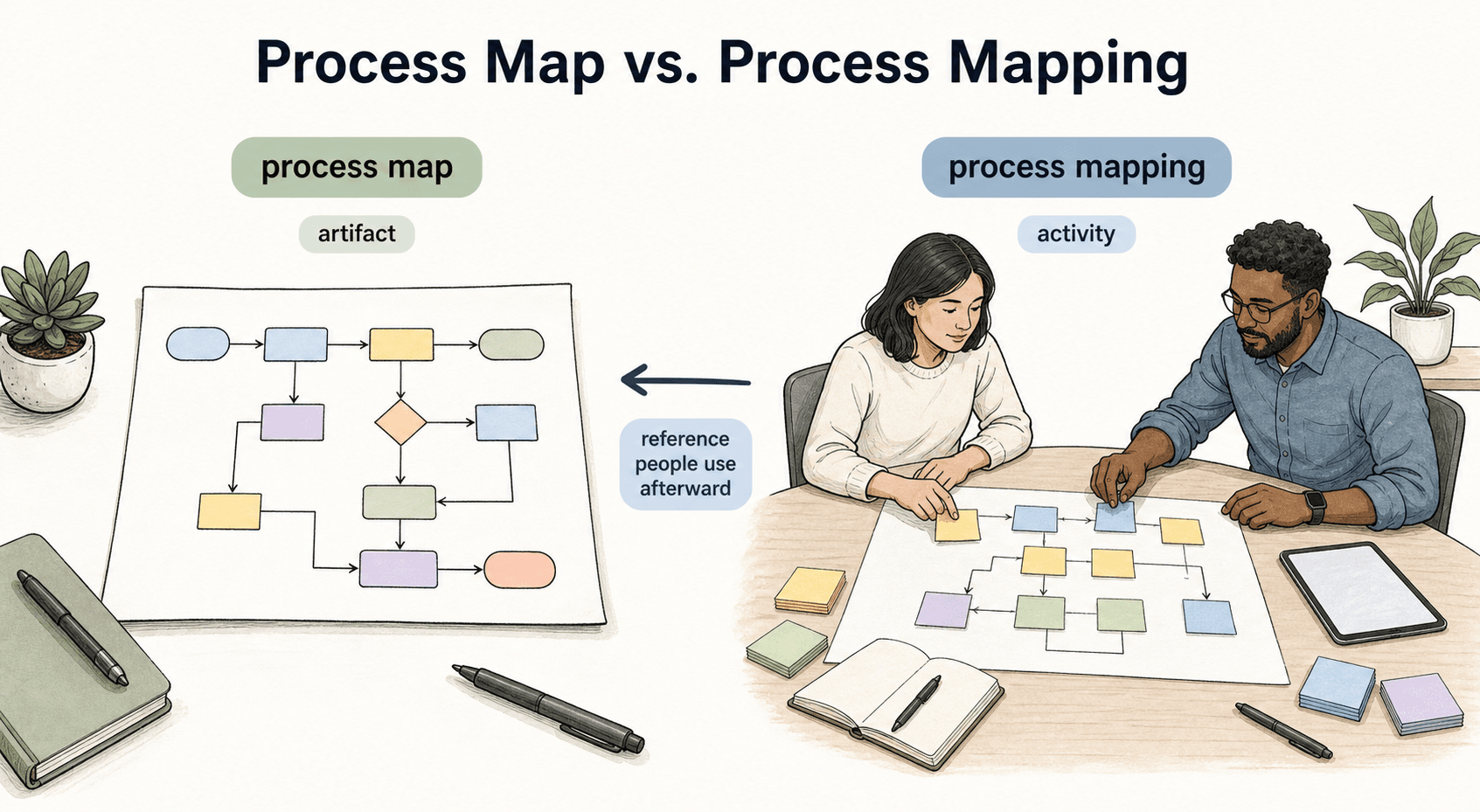 A process map is the artifact; process mapping is the activity used to create it.