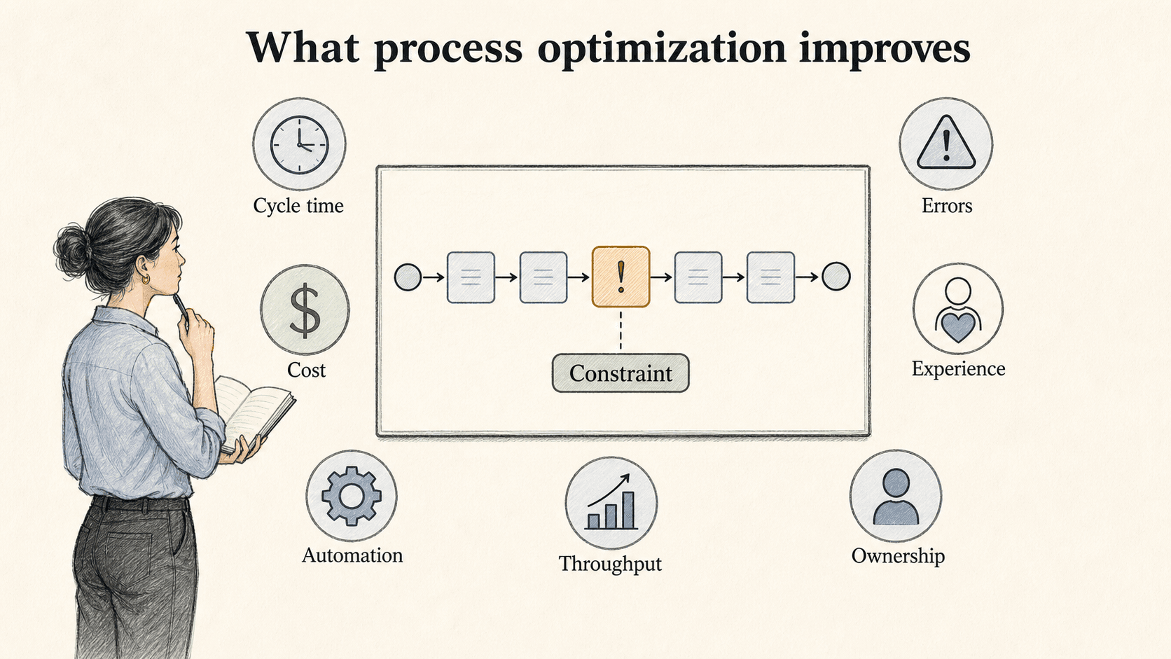 Process optimization starts by choosing the constraint that matters most, whether that is time, cost, quality, experience, ownership, automation, or throughput.