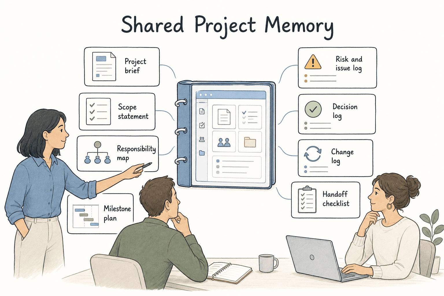 Project documents preserve scope, responsibilities, risks, decisions, changes, and handoffs.