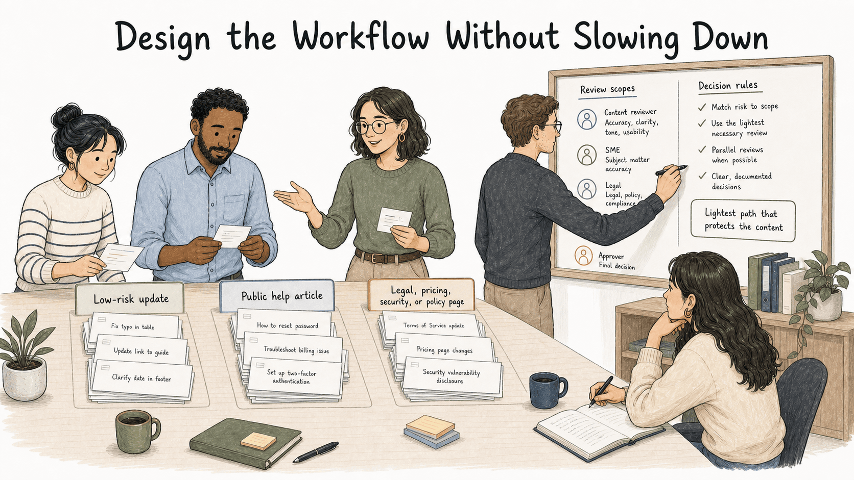 The right workflow is the lightest path that still protects content from its real risks.