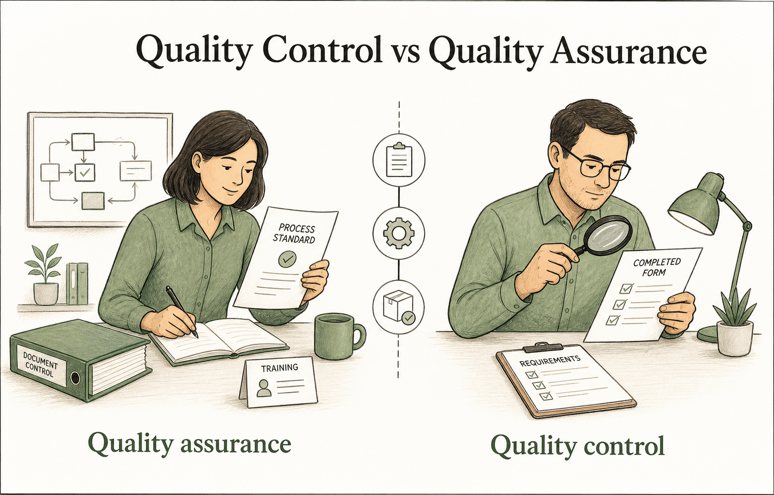 Quality assurance prevents problems in the system while quality control checks completed work.