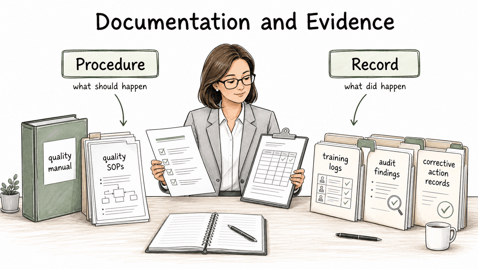 A procedure explains what should happen; a record proves what did happen.