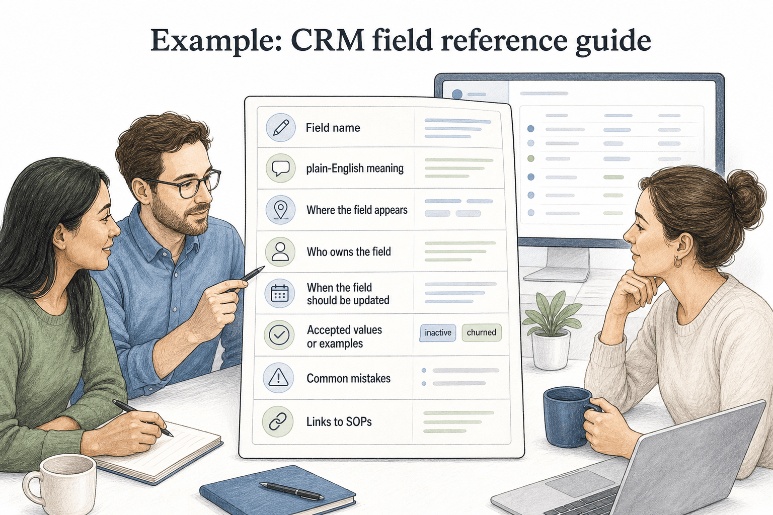 A CRM field reference guide helps teams interpret account data consistently and avoid messy handoffs.
