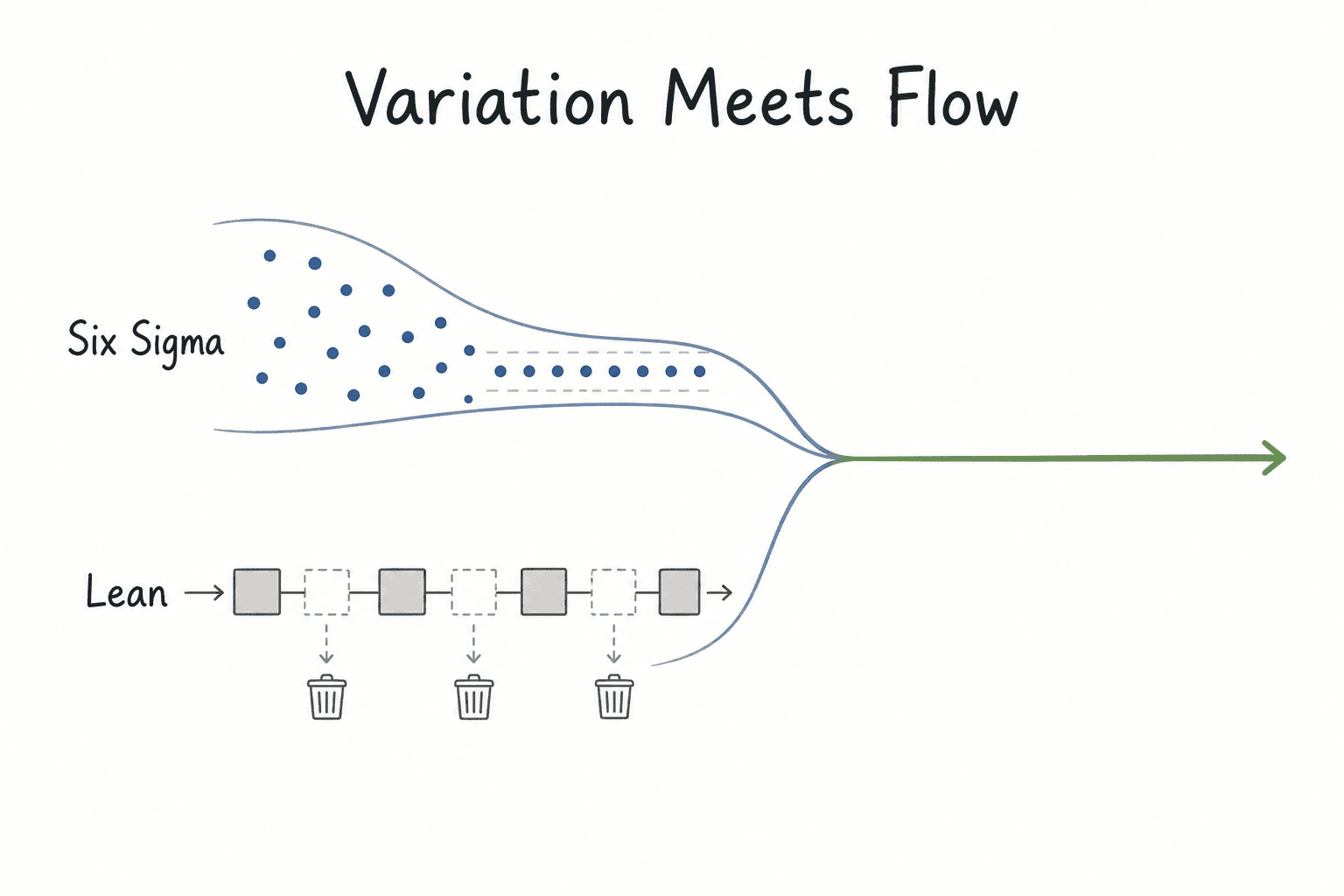Six Sigma narrows variation so outputs become more consistent. Lean removes wasted steps so work can flow with less friction.
