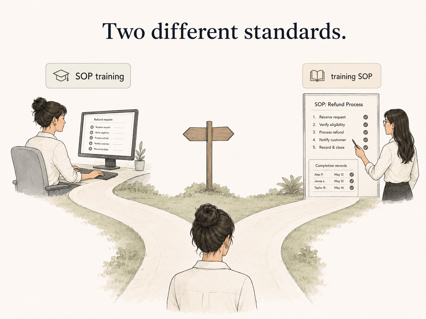 Diagram comparing SOP training with a training SOP.