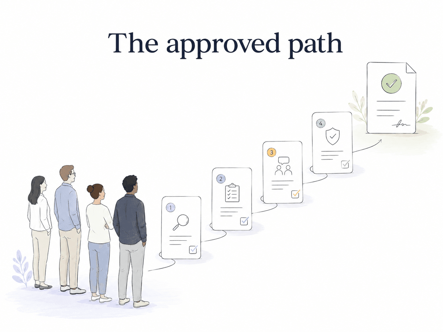 Diagram showing an SOP giving a team one approved path to follow so recurring work does not depend on memory or guesswork.