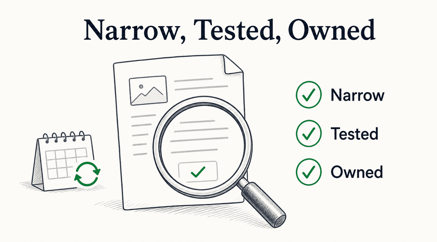 Illustration showing a narrow, tested, and owned guide that helps a reader complete one real task.