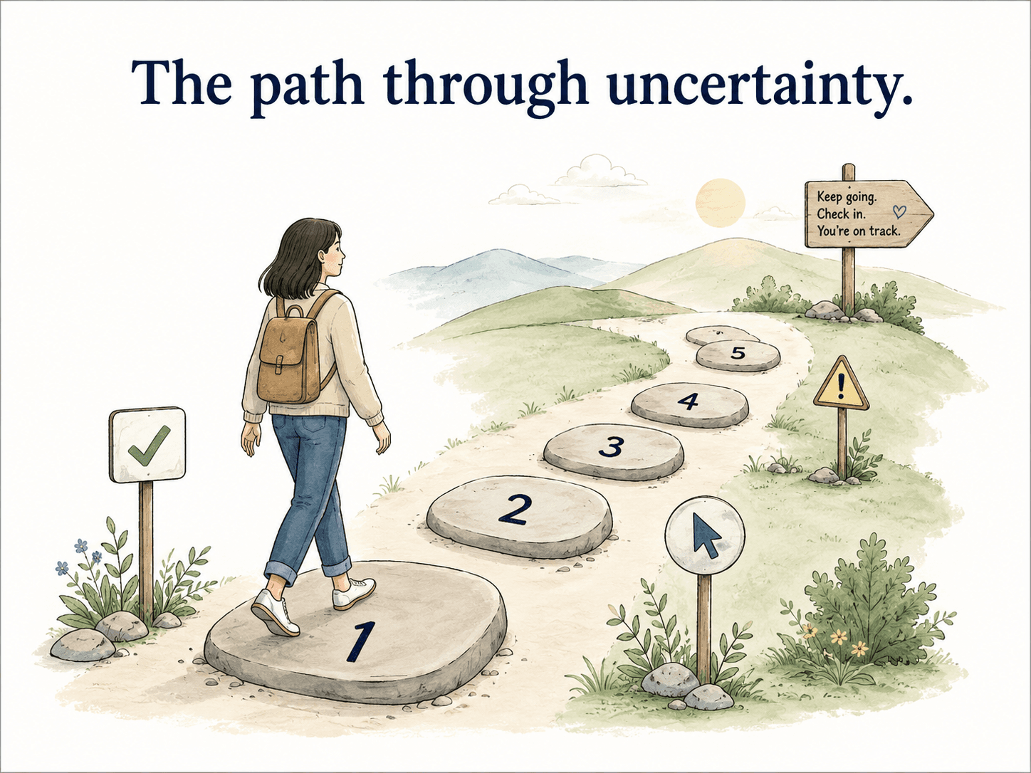Illustration showing a task broken into a clear sequence of steps with checkpoints.