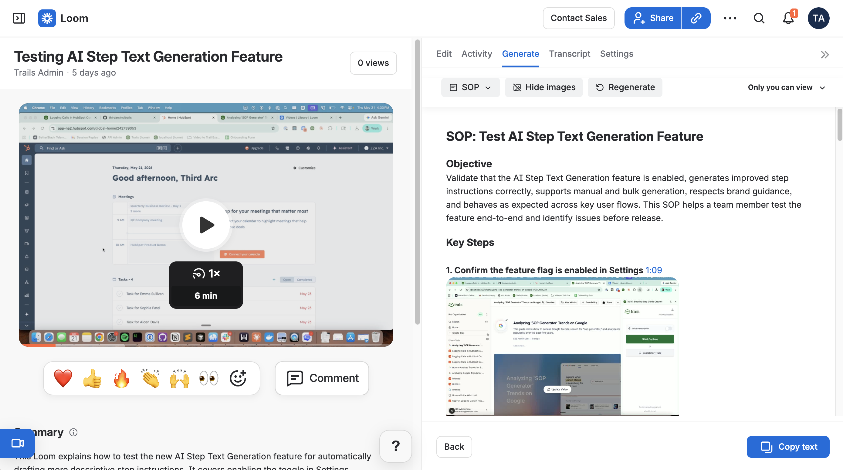 Loom tutorial creation interface with limited documentation editing controls.