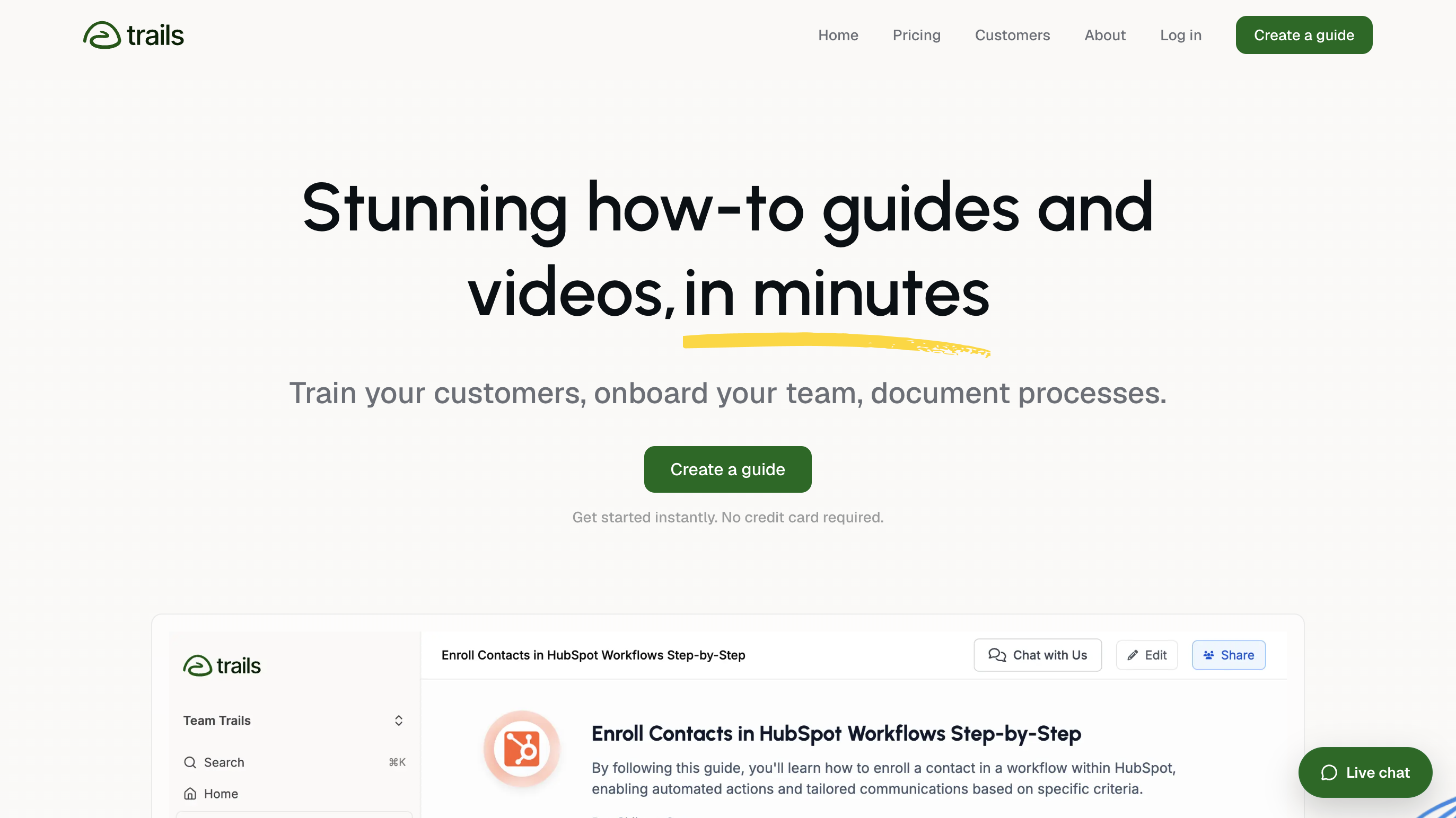 Trails showing a generated step-by-step guide and narrated training video workflow.