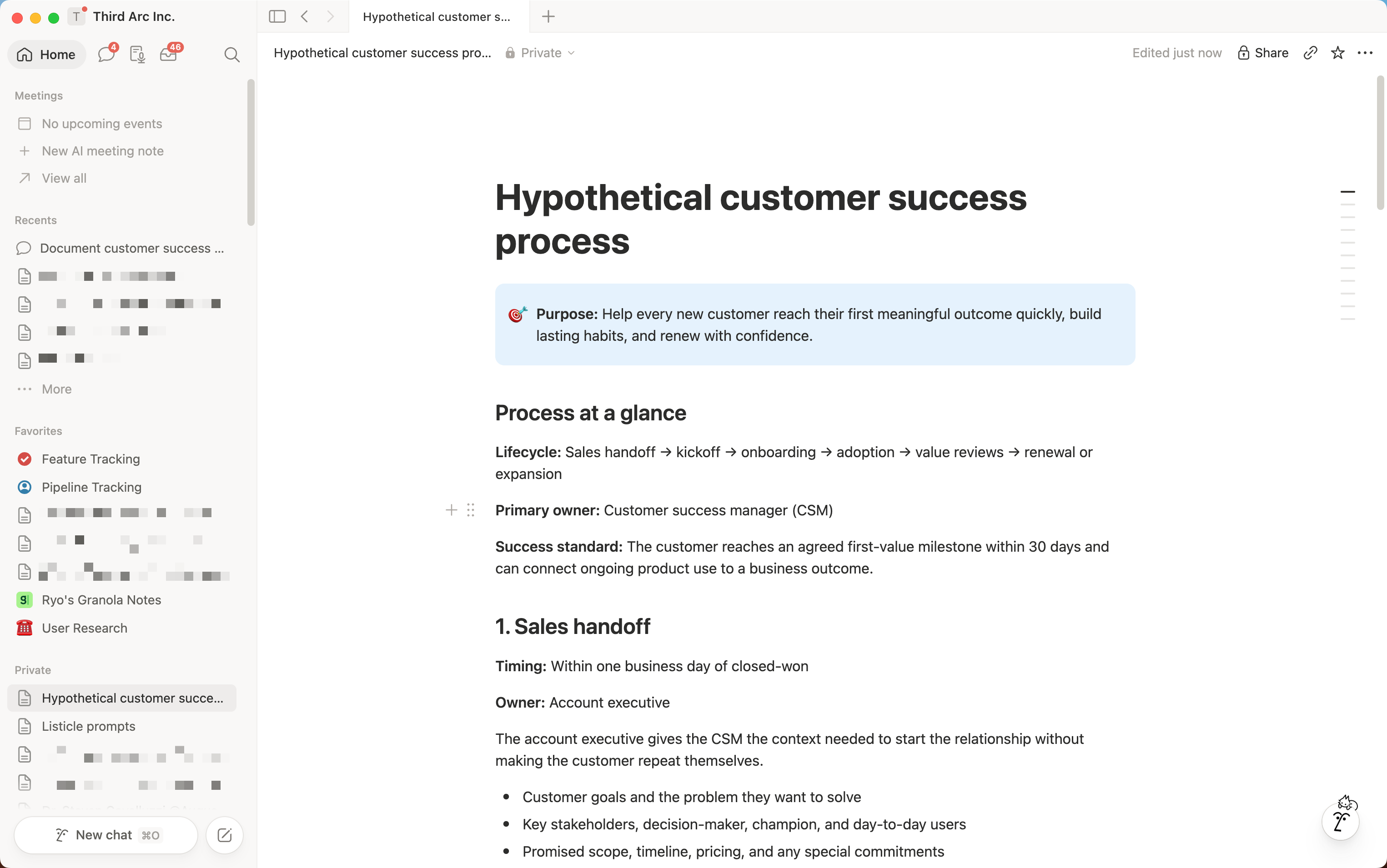 Notion’s document editor lets teams combine training instructions, links, embeds, and other context on one page.
