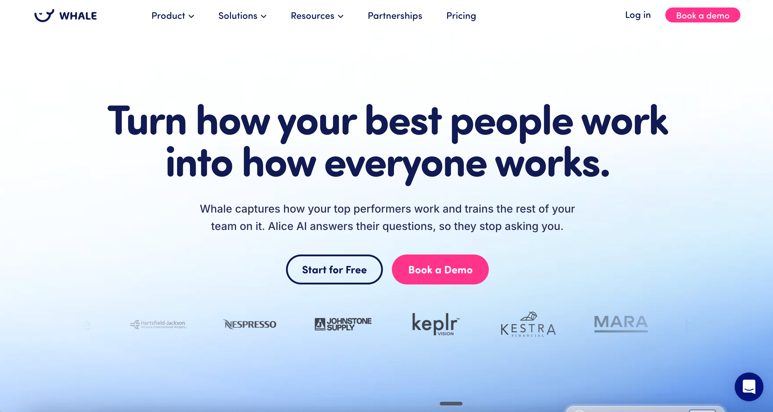 Whale combines procedure capture, employee training, and AI answers in one knowledge platform.