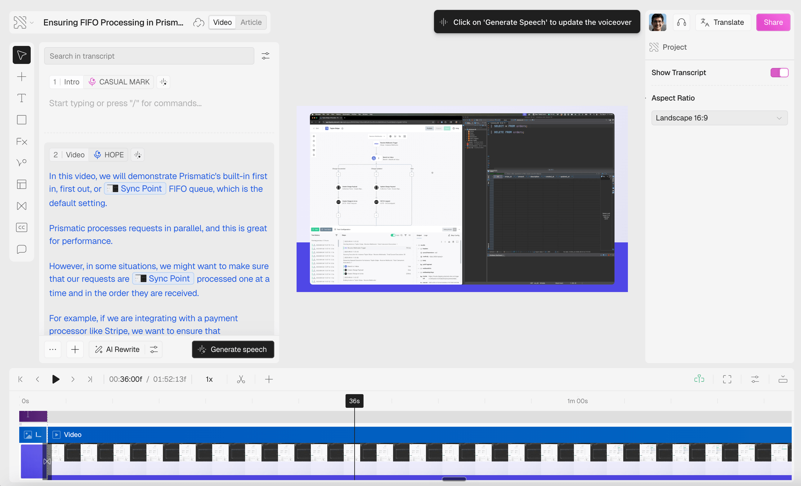 Clueso gives teams a fuller video editing workspace for product videos and help-center articles.