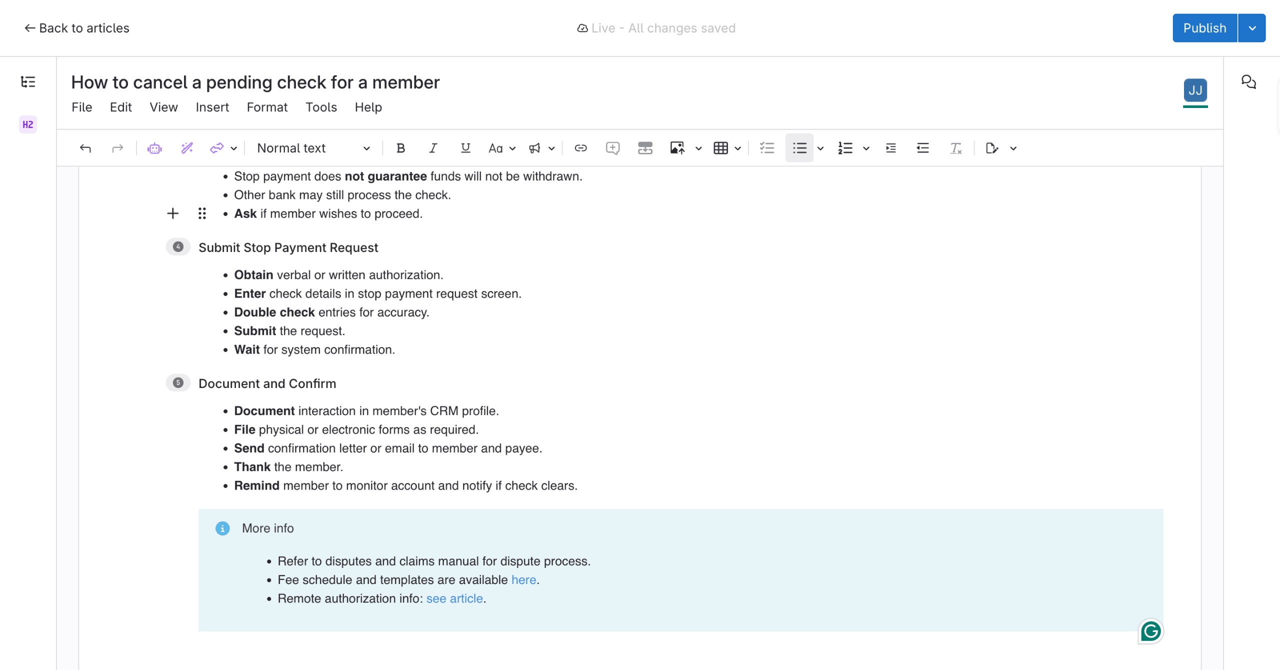 ScreenSteps’ editor supports structured procedure content for teams with complex knowledge bases.