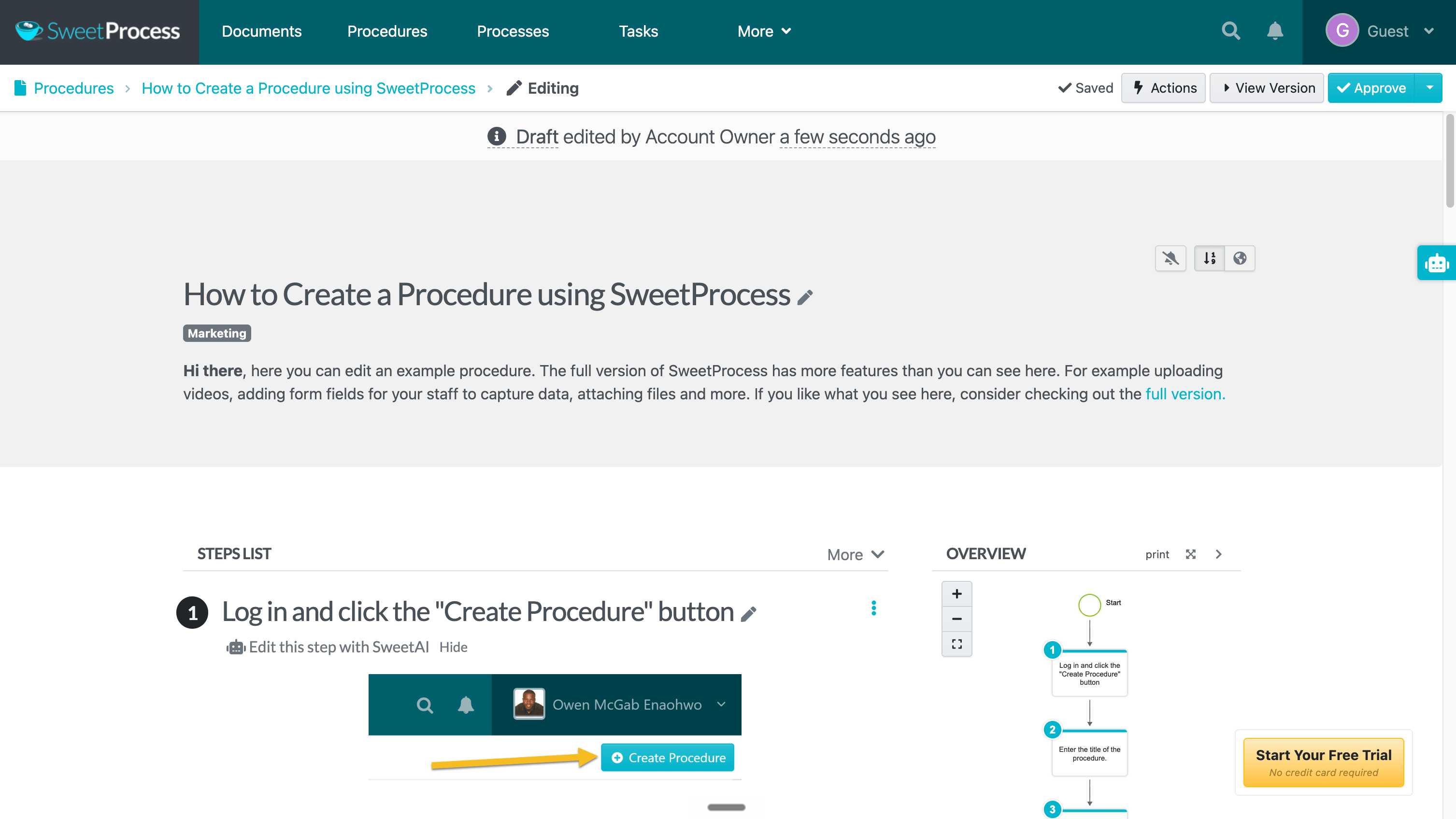 SweetProcess gives teams a structured interface for procedures, processes, and policies.