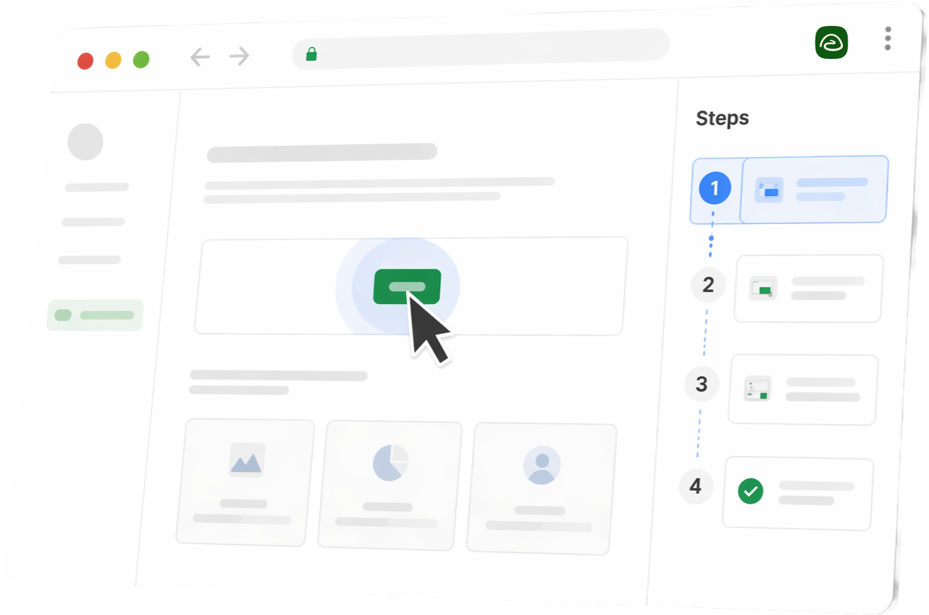Stylized Trails product UI in a browser window with steps sidebar
